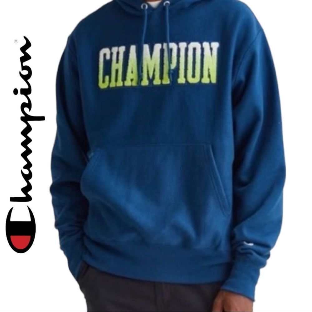 NEW UO Champion Gradient Collegiate Logo Blue Hoodie Sweatshirt XXL 2XL